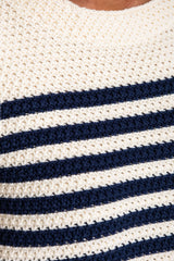 Bonnie Knit Top - Cream & Navy Stripe - The Self Styler