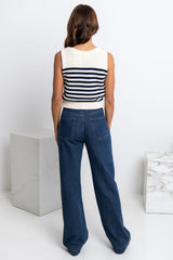 Bonnie Knit Top - Cream & Navy Stripe - The Self Styler
