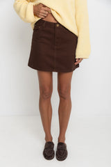 Dylan Denim Mini Skirt - Choc - The Self Styler Exclusive - The Self Styler