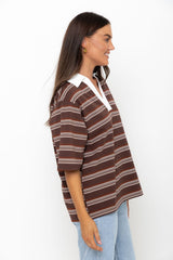 Ollie Rugby Stripe Tee - Chocolate - The Self Styler