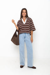 Ollie Rugby Stripe Tee - Chocolate - The Self Styler