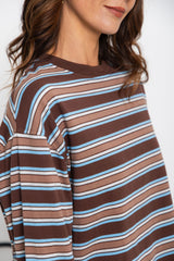 Leo Long Sleeve Top - Brown, Blue and Cream Stripe - The Self Styler