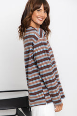Leo Long Sleeve Top - Brown, Blue and Cream Stripe - The Self Styler