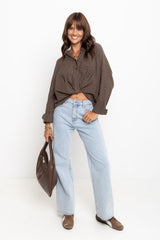 Arlo Cropped Tuck Check Shirt - Chocolate - The Self Styler