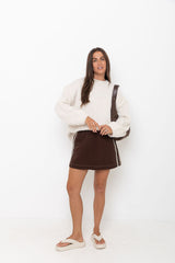 Millie Mini Denim Stripe Skirt - Choc Wash - The Self Styler