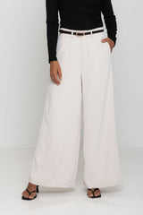 Tully Wide Leg Tailored Pant - Cream - The Self Styler
