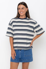 Ryan Relaxed-Fit Stripe Tee - Navy and Green - The Self Styler