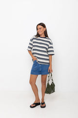Ryan Relaxed-Fit Stripe Tee - Navy and Green - The Self Styler