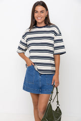 Ryan Relaxed-Fit Stripe Tee - Navy and Green - The Self Styler