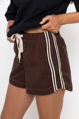 Kalea Denim Stripe Shorts - Choc Wash - The Self Styler