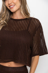 Isabel Crochet Crop Top - Chocolate