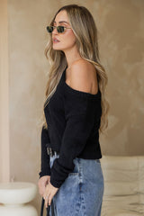 Jayla Off-The-Shoulder Long Sleeve Top - Black