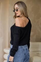 Jayla Off-The-Shoulder Long Sleeve Top - Black