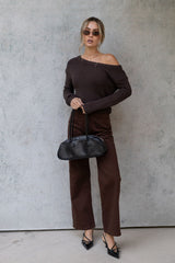Jayla Off-The-Shoulder Long Sleeve Top - Chocolate