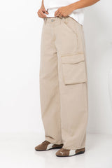 Jordyn Barrel Cargo Denim Jeans - Sand Beige