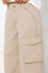Jordyn Barrel Cargo Denim Jeans - Sand Beige