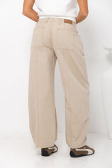 Jordyn Barrel Cargo Denim Jeans - Sand Beige