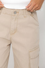 Jordyn Barrel Cargo Denim Jeans - Sand Beige