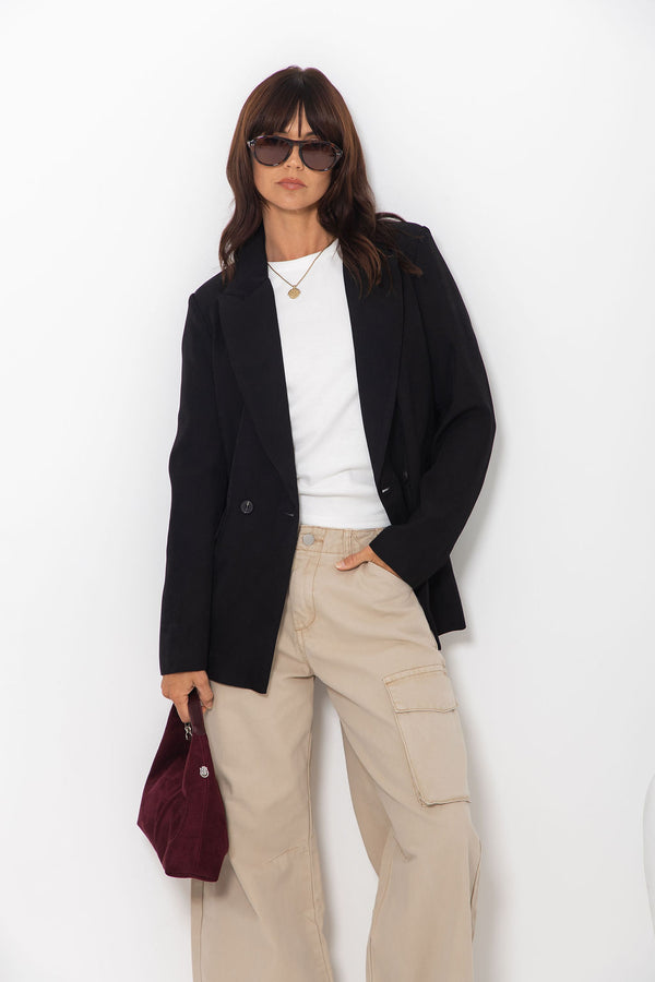 Raffa Double-Breasted Blazer - Black