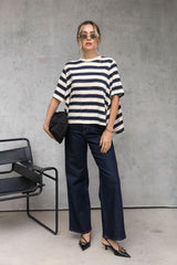 Jude Cotton Swing Tee - Navy and Cream