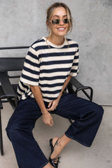 Jude Cotton Swing Tee - Navy and Cream