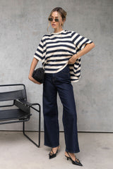 Jude Cotton Swing Tee - Navy and Cream