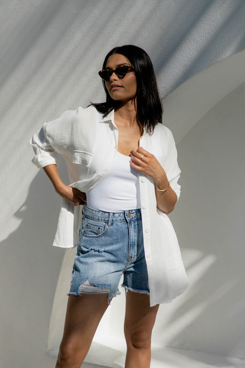 Atlas Distressed Denim Shorts Mid Blue The Self Styler