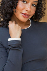 Maya Ruched Long Sleeve Top - Charcoal and Ivory