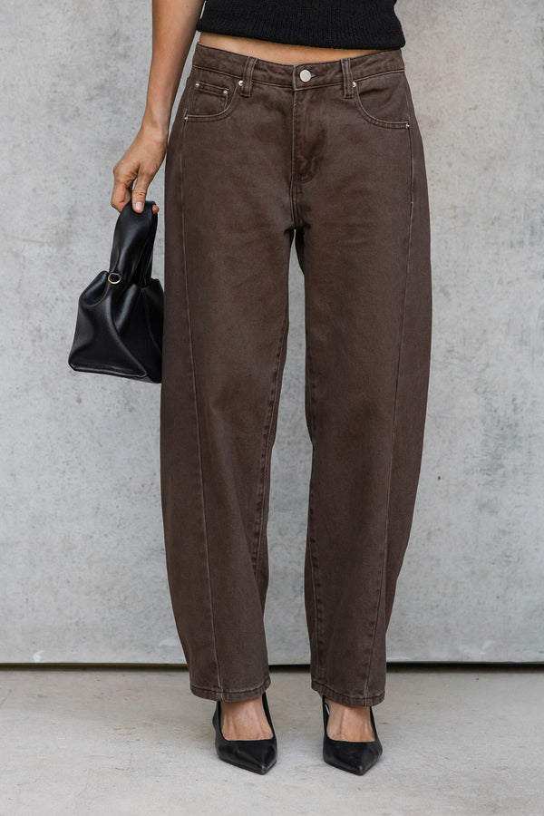 Phoenix Barrel Denim Jeans - Chocolate