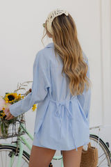 Eden Tie-Back Linen Blend Shirt - Blue