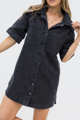 Tallow Relaxed-Fit Denim Mini Dress - Black - The Self Styler