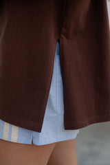 Quinn Cotton Side Split Tee - Chocolate