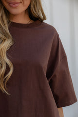 Quinn Cotton Side Split Tee - Chocolate