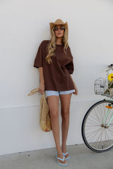 Quinn Cotton Side Split Tee - Chocolate