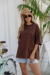 Quinn Cotton Side Split Tee - Chocolate