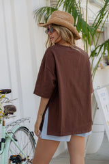 Quinn Cotton Side Split Tee - Chocolate