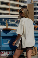 Quinn Cotton Side Split Tee - Cream Beige