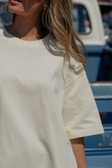 Quinn Cotton Side Split Tee - Cream Beige
