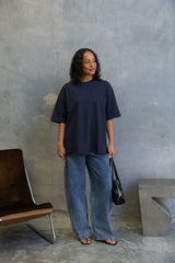 Quinn Relaxed-Fit Side Split Tee - Navy