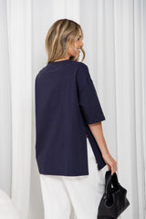 Quinn Relaxed-Fit Side Split Tee - Navy
