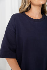 Quinn Relaxed-Fit Side Split Tee - Navy