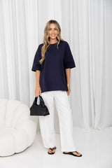 Quinn Relaxed-Fit Side Split Tee - Navy