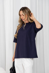 Quinn Relaxed-Fit Side Split Tee - Navy