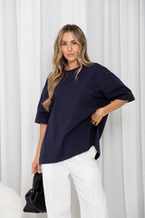 Quinn Relaxed-Fit Side Split Tee - Navy