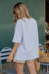 Quinn Cotton Side Split Tee - Blue