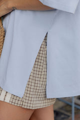 Quinn Cotton Side Split Tee - Blue