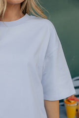 Quinn Cotton Side Split Tee - Blue