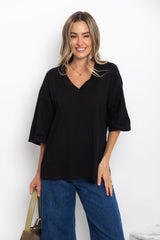 Rhodes Relaxed-Fit V Neck Tee - Black