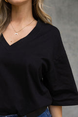 Rhodes Relaxed-Fit V Neck Tee - Black