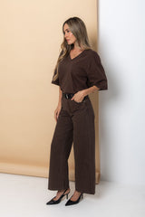 Rhodes Relaxed-Fit V Neck Tee - Chocolate